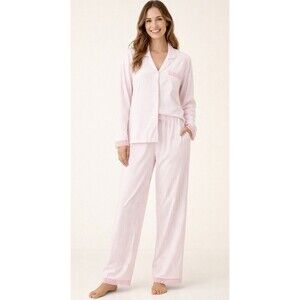 State of Day Pink Stripe Pajama Set Lace Trim Modal Tencel 2-Piece Size L NWT